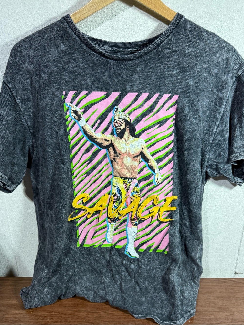 Macho Man Randy Savage Acid Wash T Sz M